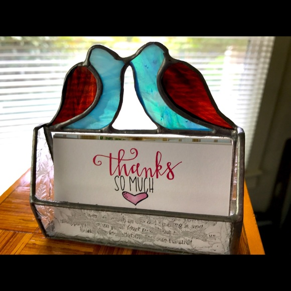 Lovebirds Office Card Holder✨Stained Glass✨Handmade - Picture 1 of 11